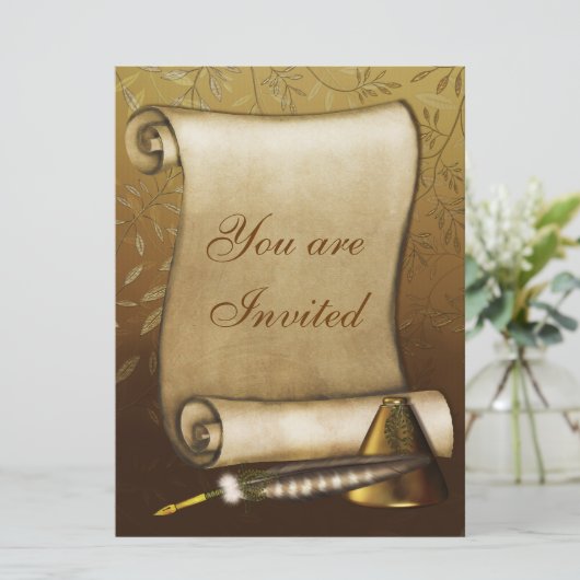 Elegant Scroll, Quill en Inkwell Kaart (Staand voorkant)