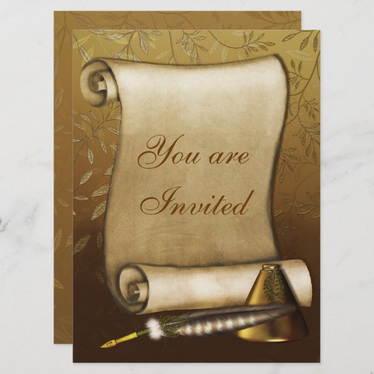 Elegant Scroll, Quill en Inkwell Kaart (Voorkant / Achterkant)