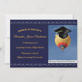Elegant Scroll Script Hot Air Balloon Afstuderen Aankondiging (Voorkant)