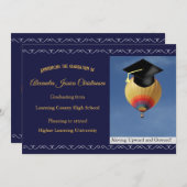 Elegant Scroll Script Hot Air Balloon Afstuderen Aankondiging (Voorkant / Achterkant)