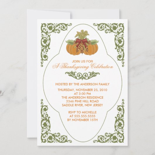 Elegant Scroll Thanksgiving Dinner Invitations Kaart (Voorkant)