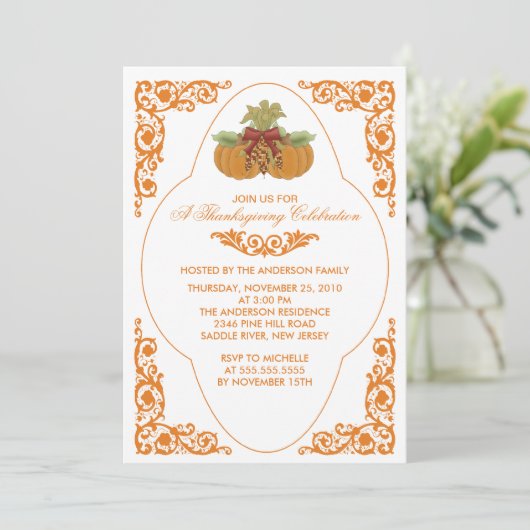 Elegant Scroll Thanksgiving Dinner Invitations Kaart (Staand voorkant)