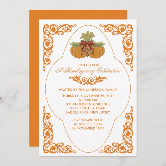 Elegant Scroll Thanksgiving Dinner Invitations Kaart (Voorkant / Achterkant)