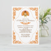 Elegant Scroll Turkey Thanksgiving Uitnodigingen (Staand voorkant)