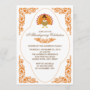 Elegant Scroll Turkey Thanksgiving Uitnodigingen