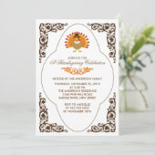 Elegant Scroll Turkey Thanksgiving Uitnodigingen (Staand voorkant)