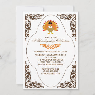 Elegant Scroll Turkey Thanksgiving Uitnodigingen