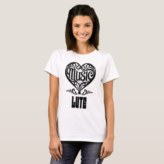 Elegant Scrolled Heart for Lute Lovers T-shirt (Voorkant volledig)