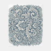 Elegant Scrolling Damask Patroon in Zacht en Blauw Fleece Deken (Voorkant)