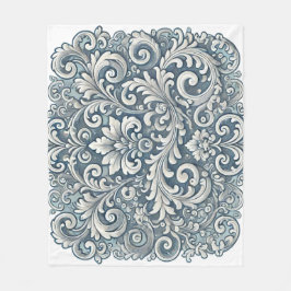 Elegant Scrolling Damask Patroon in Zacht en Blauw Fleece Deken
