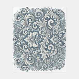 Elegant Scrolling Damask Patroon in Zacht en Blauw Fleece Deken
