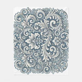 Elegant Scrolling Damask Patroon in Zacht en Blauw Fleece Deken
