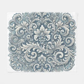 Elegant Scrolling Damask Patroon in Zacht en Blauw Fleece Deken (Voorkant (Horizontaal))
