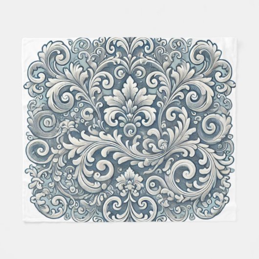 Elegant Scrolling Damask Patroon in Zacht en Blauw Fleece Deken (Voorkant (Horizontaal))