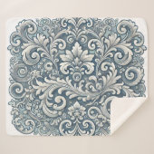 Elegant Scrolling Damask Patroon in Zacht en Blauw Sherpa Deken (Voorkant (horizontaal))
