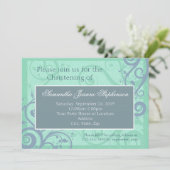 Elegant Scrolls Blue Baby Christening / Baptisme Kaart (Staand voorkant)