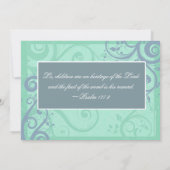 Elegant Scrolls Blue Baby Christening / Baptisme Kaart (Achterkant)