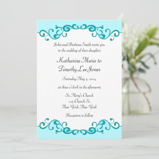Elegant Scrolls Border Wedding Kaart (Staand voorkant)