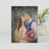 Elegant Scrolls Happy New Year Burgundy Foto Feestdagenkaart (Staand voorkant)