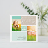 Elegant Scrolls Mint Two Photo Graduparty Kaart (Staand voorkant)