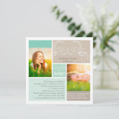 Elegant Scrolls Mint Two Photo Graduparty Kaart (Staand voorkant)