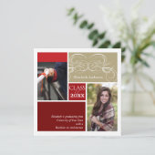 Elegant Scrolls Red Two Photo Graduparty Kaart (Staand voorkant)