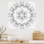 Elegant scrollwerk mandala met bladversieringen poster (Keuken)