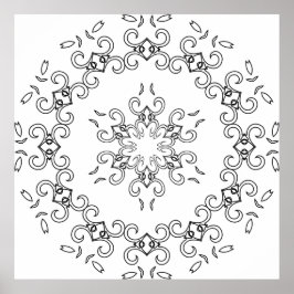 Elegant scrollwerk mandala met bladversieringen poster