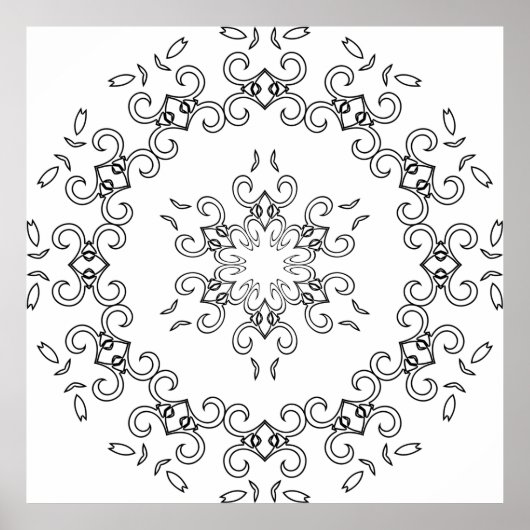 Elegant scrollwerk mandala met bladversieringen poster (Voorkant)