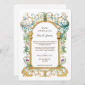 Elegant Scrollwork Floral Regal Botanical Wedding Kaart (Voorkant / Achterkant)