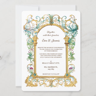 Elegant Scrollwork Floral Regal Botanical Wedding Kaart