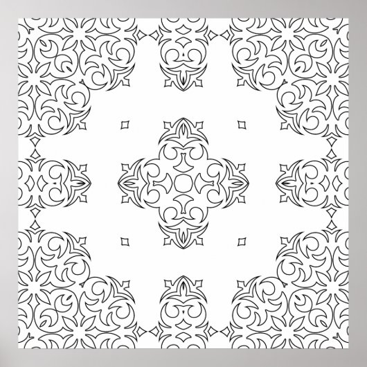 Elegant Scrollwork Medaillon Patroon om Kleur Kuns Poster (Voorkant)