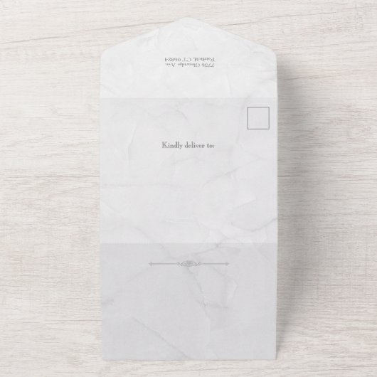 Elegant Sculpted White Marble Photo All In One Uitnodiging (Buitenkant)