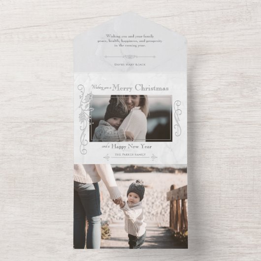 Elegant Sculpted White Marble Photo All In One Uitnodiging (Binnen)