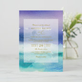 Elegant Sea Blue Purple Beach QR Code Wedding Kaart (Staand voorkant)