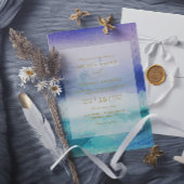 Elegant Sea Blue Purple Beach QR Code Wedding Kaart