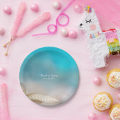 Elegant Sea Shells Blue Tropical Beach Wedding Papieren Bordje (Feest)