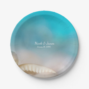 Elegant Sea Shells Blue Tropical Beach Wedding Papieren Bordje