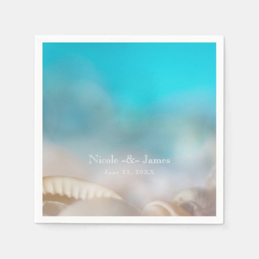 Elegant Sea Shells Blue Tropical Beach Wedding Servet (Voorkant)