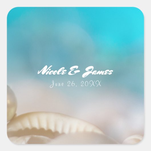 Elegant Sea Shells Blue Tropical Beach Wedding Vierkante Sticker (Voorkant)