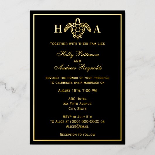 Elegant Sea Turtle #3 Wedding Foil Invitation Folie Feestdagenkaart (Voorkant)