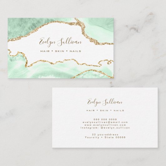 Elegant Seafoam Green Agaat visitekaartje (Voorkant / Achterkant)