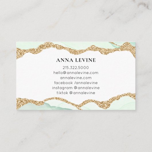 Elegant Seafoam Green Agate en Gold Visitekaartje (Achterkant)