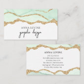 Elegant Seafoam Green Agate en Gold Visitekaartje (Voorkant / Achterkant)