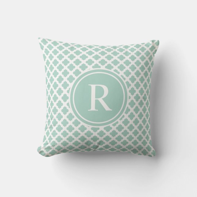 Elegant Seafoam Mint Quatrefoil Monogram Kussen (Voorkant)