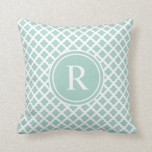 Elegant Seafoam Mint Quatrefoil Monogram Kussen