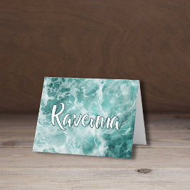 Elegant Seafoam Silver Wedding White Name Notitiekaartje