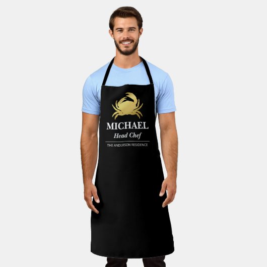 Elegant Seafood Gold Crab Name Chef Schort (Gedragen)