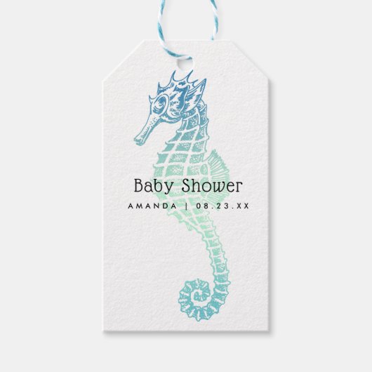 Elegant Seahorse Baby shower Cadeaulabel (Voorkant)