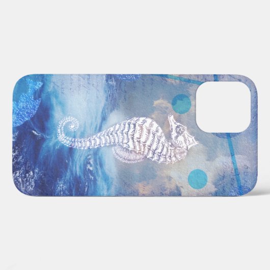 Elegant  Seahorse Blue Ocean Waves Case-Mate iPhone Case (Achterkant (horizontaal))